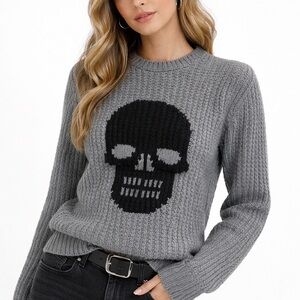 Autumn Cashmere Gray Skull Crew Neck Sweater